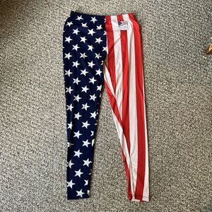 NWT American Summer Womens US Flag Leggings Size L USA Americana Red White Blue